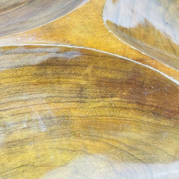 LARGE WOODEN VTG LEAF SHAPE Serving Candy Bowl Tray 3 Sections 18" X 10" MCM - Picture 7 of 14